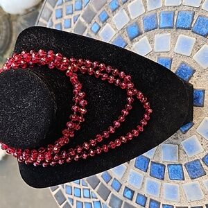 Red Faceted Black Hand Knotted Glass Beaded Necklace